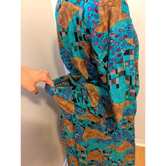 Vintage 80s Womens Two Piece Top & Skirt Set Abstract Blue Retro Statement Sz L - Picture 8 of 11